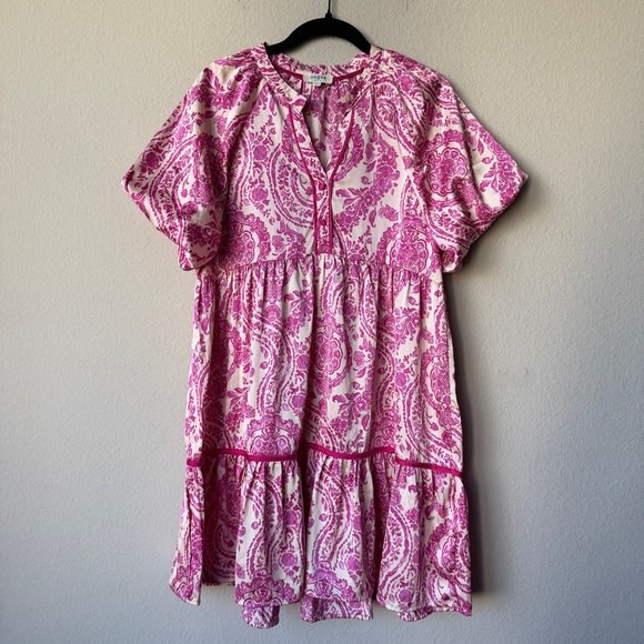 Umgee Pink White Paisley Floral Mini Dress Size S - Picture 2 of 5